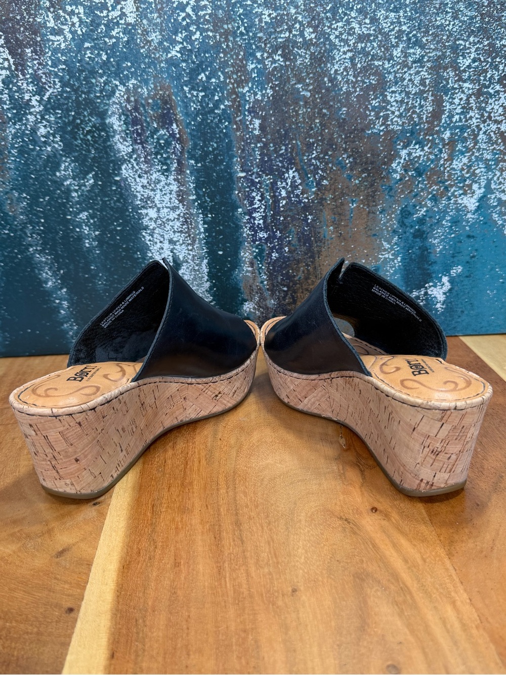 Born Vintage Y2K Boho Black Leather Cork Mule Heels (VGVC) - Picture 5 of 12